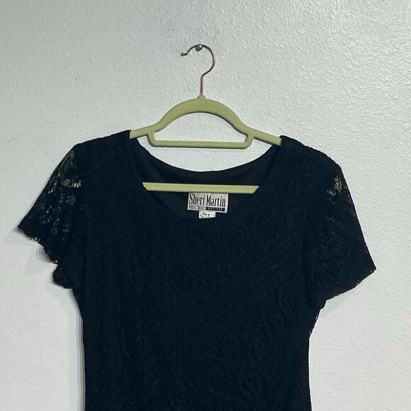 Sheri Martin Black Lace Midi Vintage Shift Dress Sz 4 - Picture 2 of 10